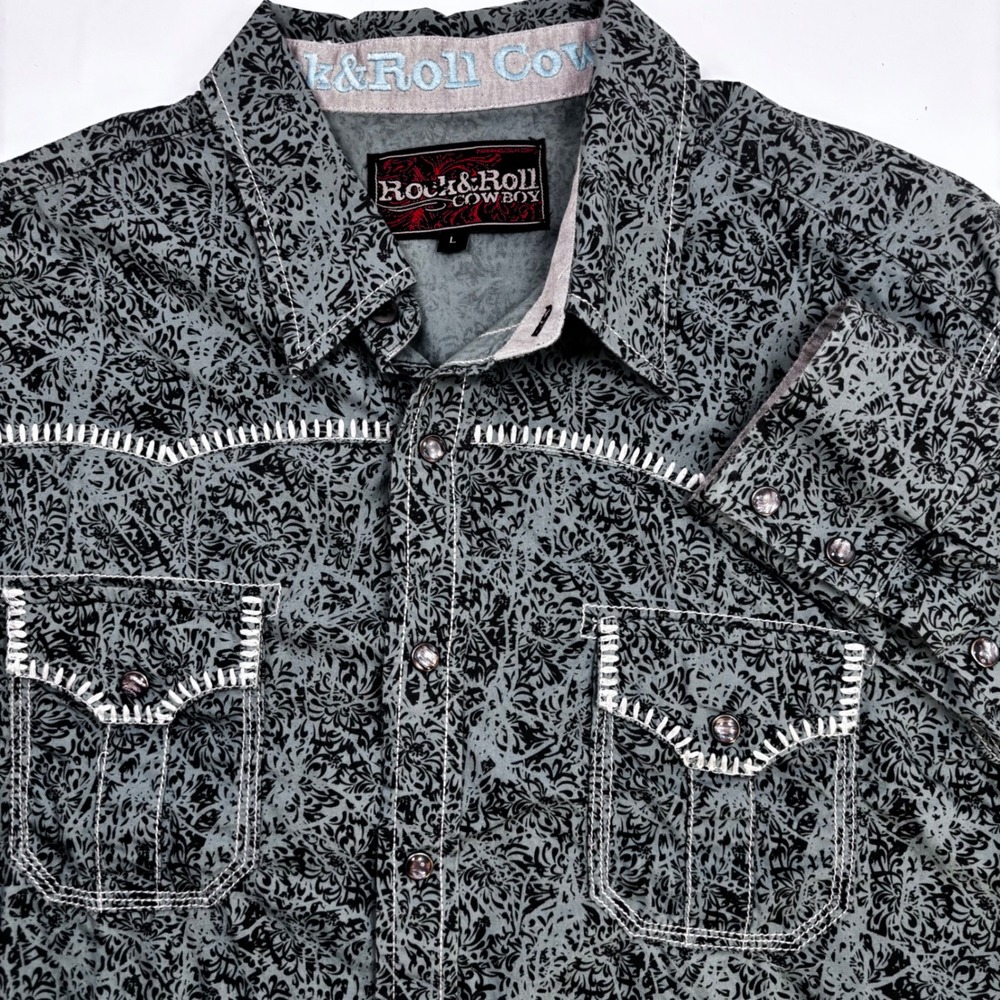 Rock and Roll Cowboy Mens‎ Teal Black Paisley Western Snap Shirt B2S3005 Large